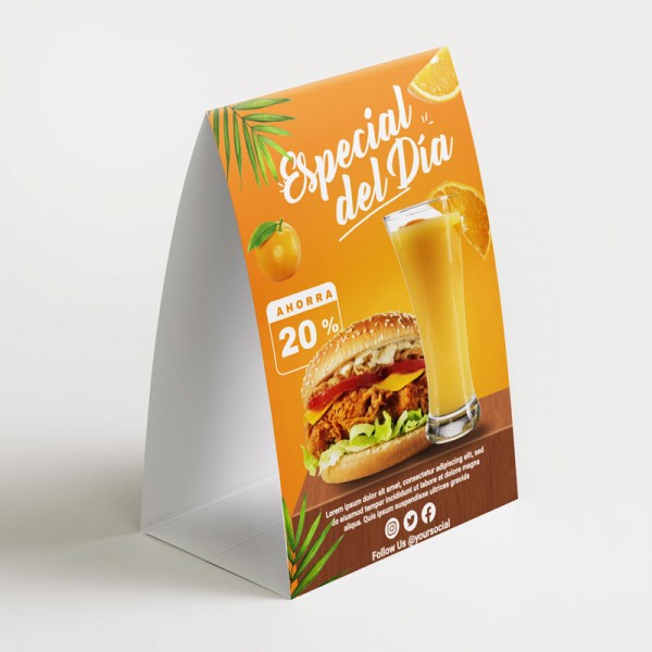 Aviso de mesa tipo triángulo impreso a color